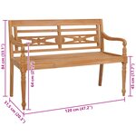 vidaXL Banc Batavia 120 cm Teck