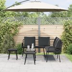 Ensemble de canapé de jardin 4 pièces avec coussins en poly rotin noir