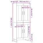 vidaXL Buffet haut Sonoma gris 69 5x34x180 cm Bois d'ingénierie