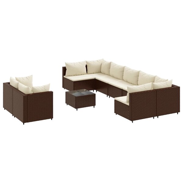 vidaXL Salon de jardin 10 Pièces avec coussins marron résine tressée
