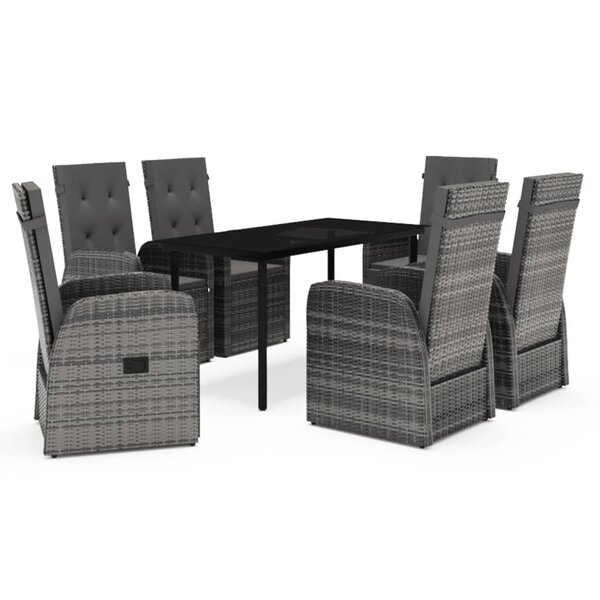 vidaXL Ensemble de salle à manger de jardin et coussins 7 Pièces Gris