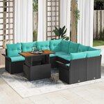 vidaXL Ensemble de canapé de jardin 9 Pièces Noir et Bleu polyrotin