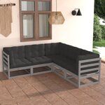 vidaXL Salon de jardin 5 Pièces avec coussins Bois de pin massif