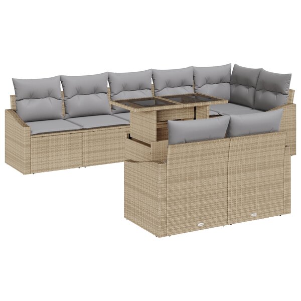 vidaXL Ensemble de canapé de jardin 9 pièces avec coussins Beige en poly rattan