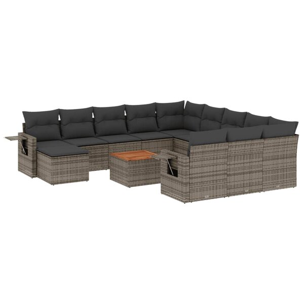 vidaXL Salon de jardin avec coussins 13 Pièces gris résine tressée