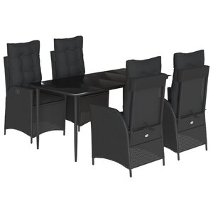 vidaXL Ensemble à manger de jardin coussins 5Pièces Noir Résine tressée