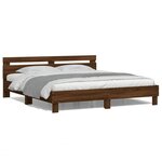 vidaXL Cadre de lit avec tête de lit et LED chêne marron 200x200 cm