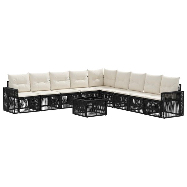 vidaXL Ensemble de canapé de jardin 10 Pièces Noir et blanc crème