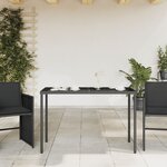 vidaXL Table de jardin dessus en verre noir 115x54x74cm résine tressée