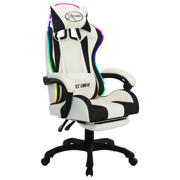 Chaise fauteuil siège pivotante de bureau informatique étude de jeux vidéo avec LED RVB et similicuir noir 02_0024208