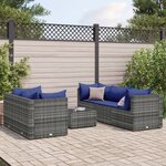 vidaXL Salon de jardin 6 Pièces avec coussins Gris Résine tressée