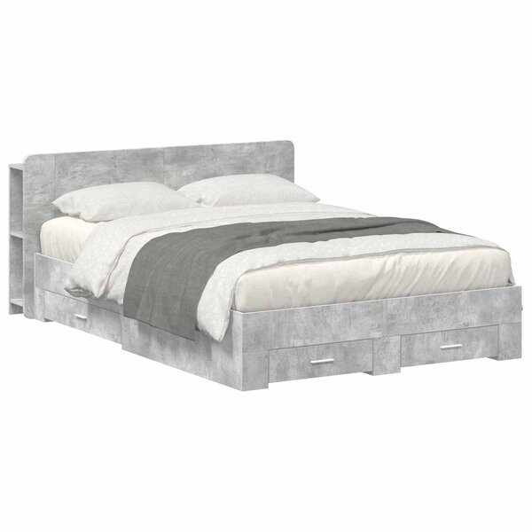 vidaXL Cadre de lit avec rangement Gris béton 160 x 200 cm