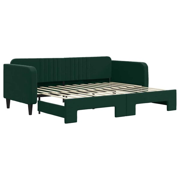 vidaXL Lit de jour avec gigogne sans matelas vert foncé 90x200 cm