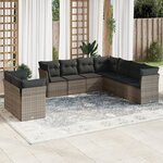 vidaXL Salon de jardin 9 Pièces avec coussins gris résine tressée