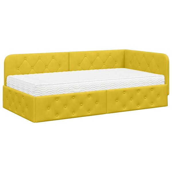 vidaXL Cadre de lit d'angle avec matelas Jaune 90 x 190 cm Velours