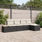 Ensemble de Sofa de Jardin vidaXL 5 Pièces avec Coussins Noir Poly Rattan Acacia