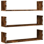 vidaXL Étagères murales 3 Pièces chêne fumé 80x18x18 cm bois d'ingénierie