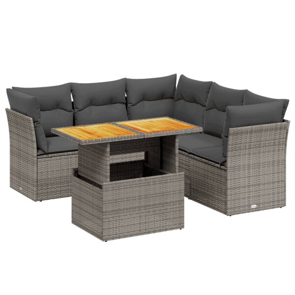 vidaXL Salon de jardin 5 Pièces avec coussins gris résine tressée