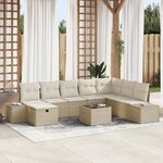 vidaXL Set de canapé de jardin 9 pièces avec coussins beige en poly rotin