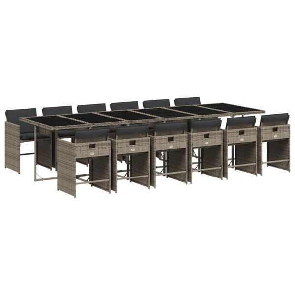 vidaXL Ensemble à manger de jardin coussins 13 Pièces gris résine tressée