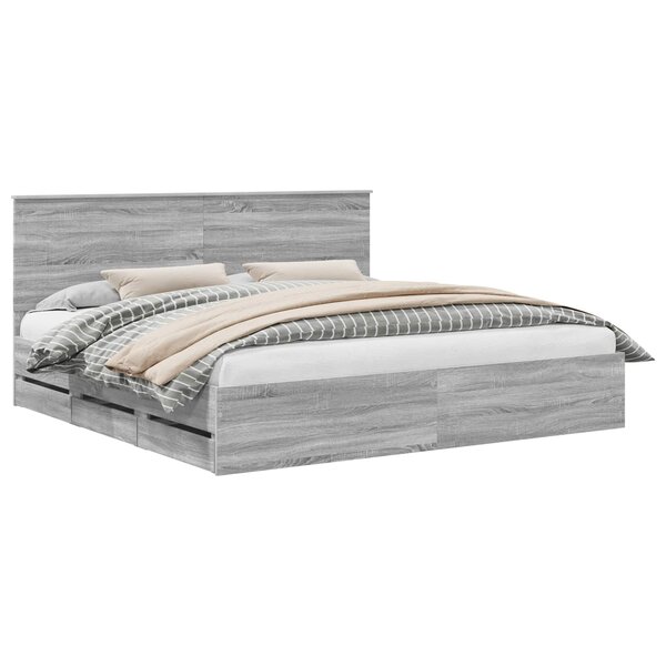 vidaXL Cadre de lit Gris Sonoma 200 x 200 cm Bois Ingénierie