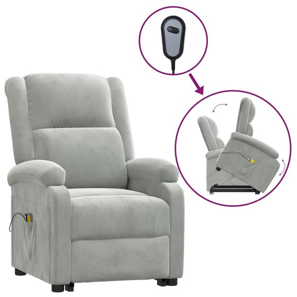 vidaXL Fauteuil de massage Gris clair Velours