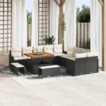 Ensemble de canapés de jardin 13 pièces avec coussins en poly rattan noir