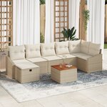 vidaXL Ensemble de Canapé de Jardin de 8 Pièces avec Coussins Beige en Poly Rattan