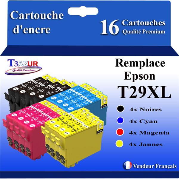 T3AZUR - 16x Cartouches compatibles avec Epson Expression Home XP-432  XP-435  XP-442  XP-445  XP-452  XP-455  T29XL