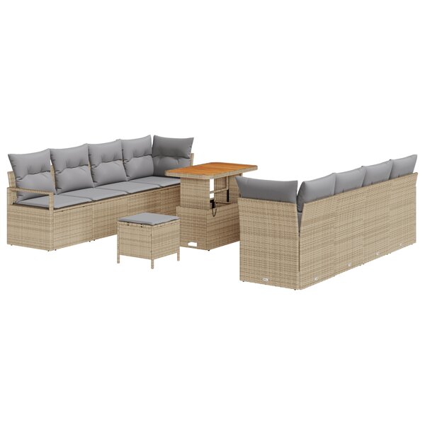 Ensemble de canapé de jardin 11 pièces avec coussins beige poly rotin