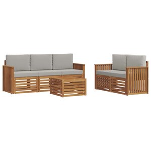 vidaXL Ensemble de canapés d'extérieur 6 pc Naturel et gris clair