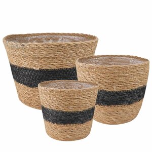 vidaXL Paniers à plantes en herbe de mer 3 Pièces Naturel et noir