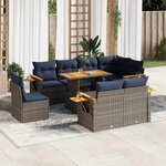 vidaXL Salon de jardin avec coussins 9 Pièces gris résine tressée acacia