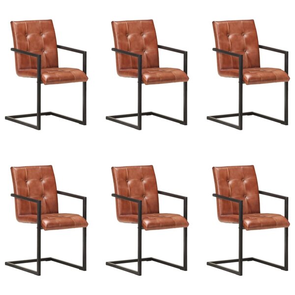 vidaXL Chaises à manger cantilever lot de 6 marron cuir véritable