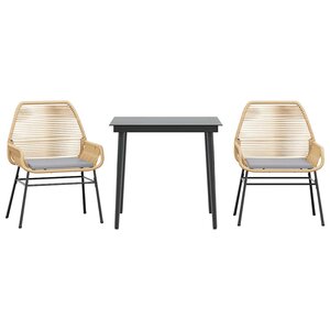 vidaXL Ensemble à manger jardin coussins 3Pièces marron poly rotin verre