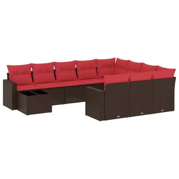 vidaXL Salon de jardin et coussins 11 Pièces marron résine tressée
