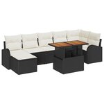 Ensemble de Canapés de Jardin de 8 Pièces avec Coussins Noir Rattan Poly