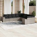 vidaXL Salon de jardin avec coussins 10 Pièces gris clair résine tressée