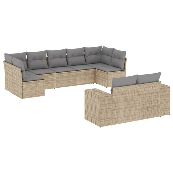 vidaXL Salon de jardin avec coussins 9 Pièces beige résine tressée