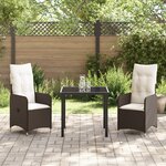 vidaXL Ensemble de salle à manger de jardin 3 pièces avec coussins marron poly rattan