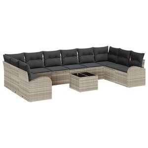 vidaXL Ensemble de canapé de jardin avec coussin 11 Pièces Gris clair