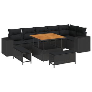 Ensemble de canapé de jardin 9 pièces en poly rattan noir de vidaXL avec coussins