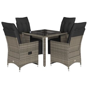 vidaXL Ensemble de bistro de jardin 5 Pièces coussins gris poly rotin
