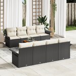 Ensemble de Canapés de Jardin 9 Pièces avec Coussins Noir Poly Rattan Acacia