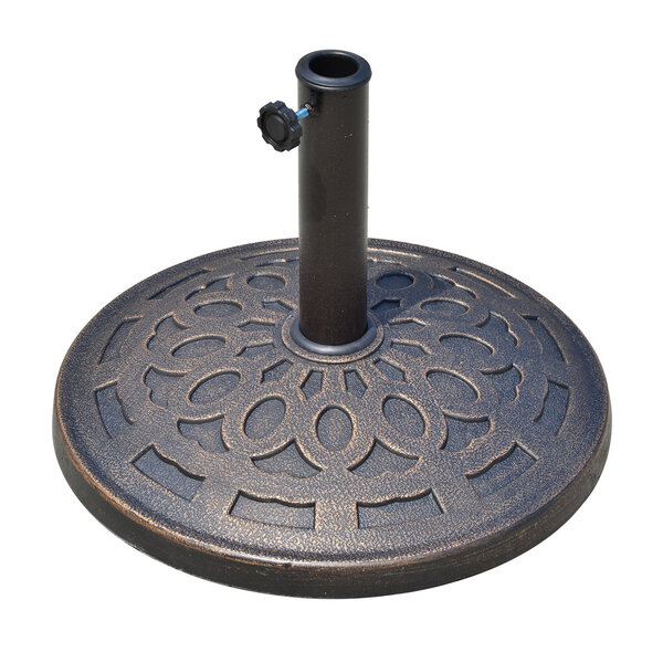 Pied de parasol base de lestage parasol rond résine imitation fonte motif rosace Ø 49 cm poids net 12 Kg bronze