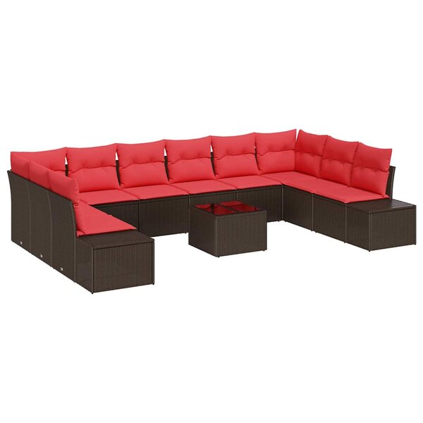 vidaXL Ensemble de canapé de jardin 11 Pièces Marron et rouge