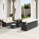 Ensemble de Canapés de Jardin de 10 Pièces avec Coussins Noir Rotin Poly