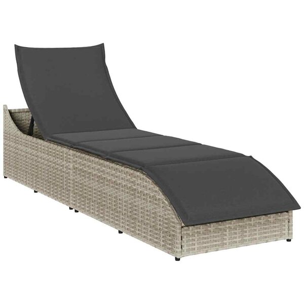 vidaXL Chaise longue pliante coussin et rangement gris clair polyrotin