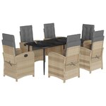 vidaXL Ensemble à manger de jardin coussins 7 Pièces mélange beige rotin