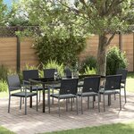 vidaXL Ensemble de salle à manger de jardin de 9 pièces avec coussins en poly rattan noir